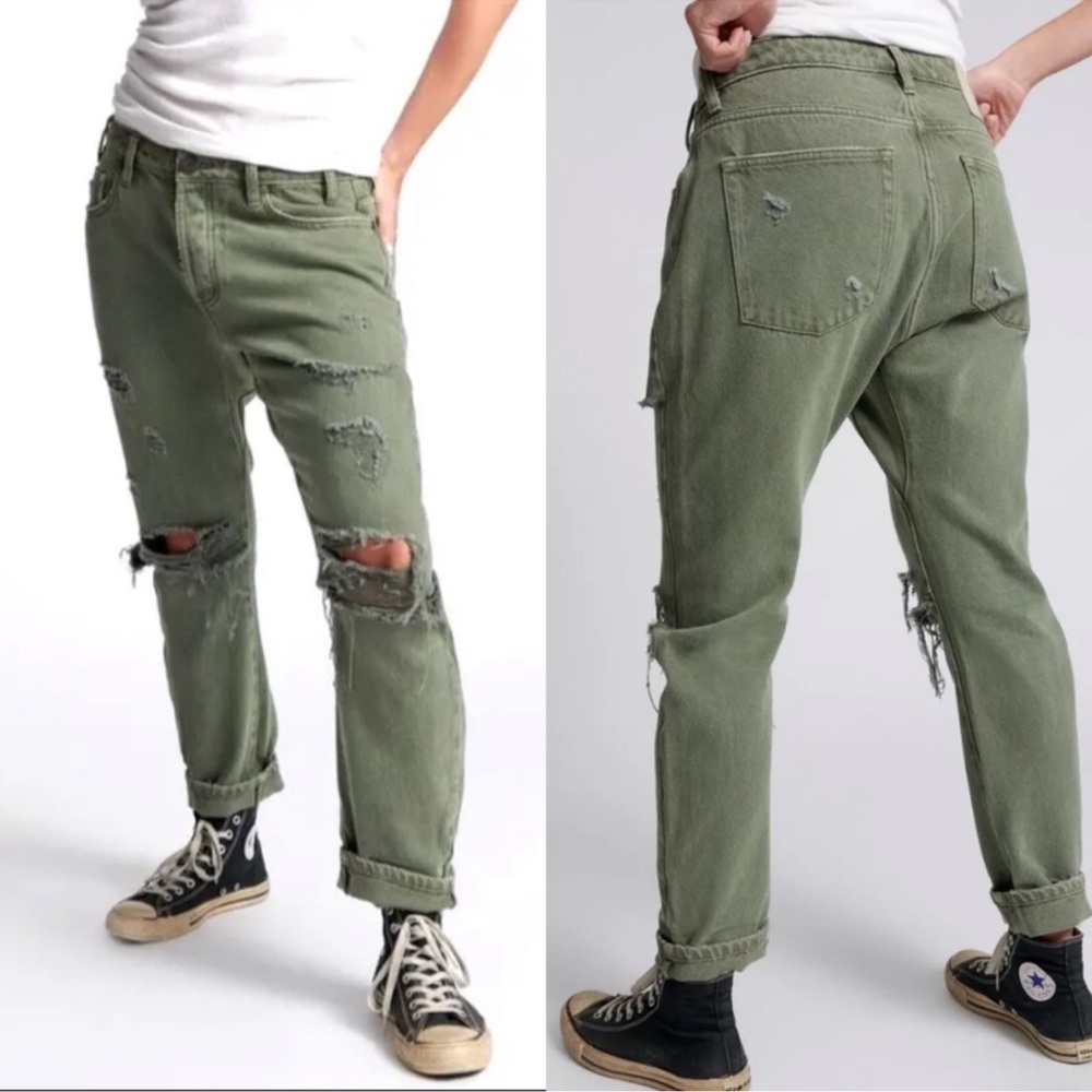 One Teaspoon Olive Green Distressed Boyfriend Jeans